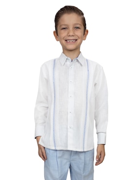 Camiseta Blanca Manga Larga Niño Guayabera Infantil Manga Larga