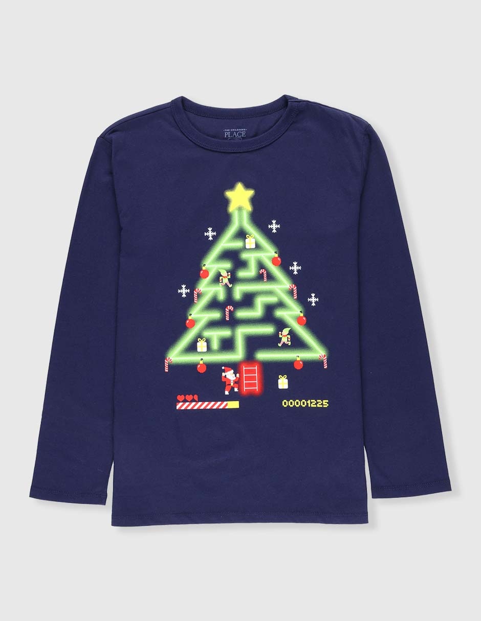 Playera navideña manga larga para niño